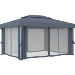 Telte & Lysthuse^Stilfuld pavillon med gardin - Udendørs festhus i aluminium | Farve: Antracitgrå | Størrelse: 4x3 m
