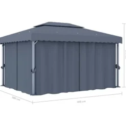 Telte & Lysthuse^Stilfuld pavillon med gardin - Udendørs festhus i aluminium | Farve: Antracitgrå | Størrelse: 4x3 m