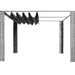 Hot Stilfuld pavillon med tag i polyrattan - Udendørs skygge | Farve: Grå | Størrelse: 300x300x220 cm Buer, Spalier, Lysthuse Uden Tag