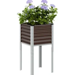 Stål plantekasse til haven - Vejrbestandig Blomsterkasse | Størrelse: 45x45x88 cm | Farve: Brun Krukker & Plantebeholdere