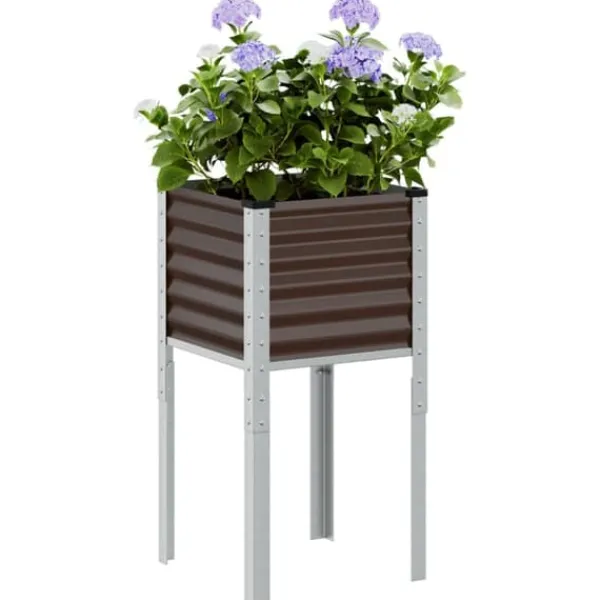 Stål plantekasse til haven - Vejrbestandig Blomsterkasse | Størrelse: 45x45x88 cm | Farve: Brun Krukker & Plantebeholdere