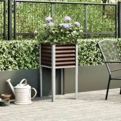 Stål plantekasse til haven - Vejrbestandig Blomsterkasse | Størrelse: 45x45x88 cm | Farve: Brun Krukker & Plantebeholdere