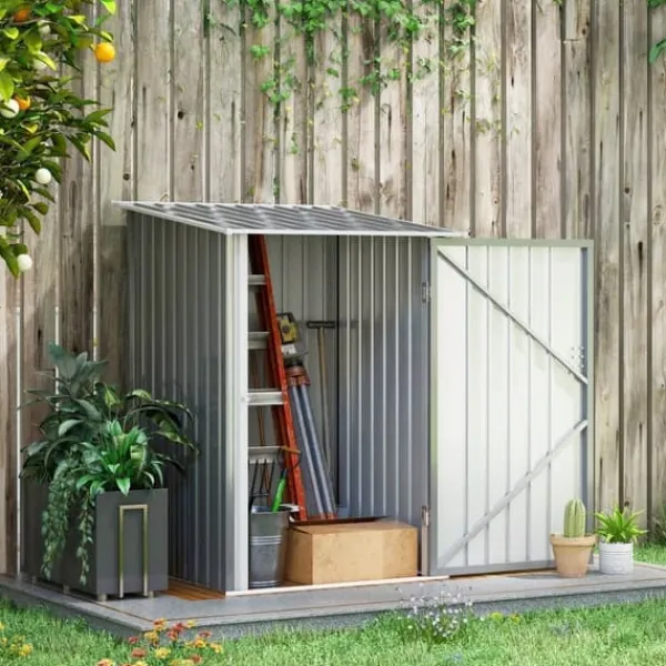 Clearance Stålskur 0,92 m², aflåseligt med pulpettag, 100×103×160 cm, grå Skure, Garager & Carports