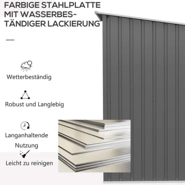 Clearance Stålskur 0,92 m², aflåseligt med pulpettag, 100×103×160 cm, grå Skure, Garager & Carports