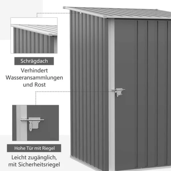 Clearance Stålskur 0,92 m², aflåseligt med pulpettag, 100×103×160 cm, grå Skure, Garager & Carports