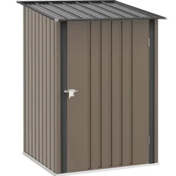 Skure, Garager & Carports^Stålskur 0,92 m², aflåseligt med pulpettag, 100×103×160 cm, brun
