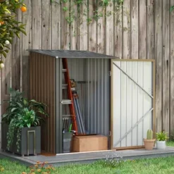 Skure, Garager & Carports^Stålskur 0,92 m², aflåseligt med pulpettag, 100×103×160 cm, brun