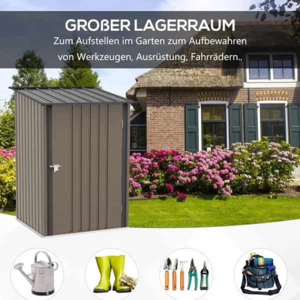 Skure, Garager & Carports^Stålskur 0,92 m², aflåseligt med pulpettag, 100×103×160 cm, brun
