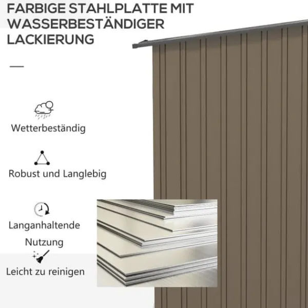 Skure, Garager & Carports^Stålskur 0,92 m², aflåseligt med pulpettag, 100×103×160 cm, brun