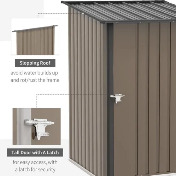 Skure, Garager & Carports^Stålskur 0,92 m², aflåseligt med pulpettag, 100×103×160 cm, brun
