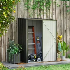 Stålskur 1,34 m², aflåseligt pulpettag, 161,5×94,5×196 cm, sort Skure, Garager & Carports