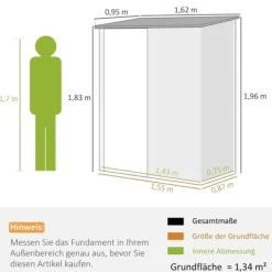 Stålskur 1,34 m², aflåseligt pulpettag, 161,5×94,5×196 cm, sort Skure, Garager & Carports
