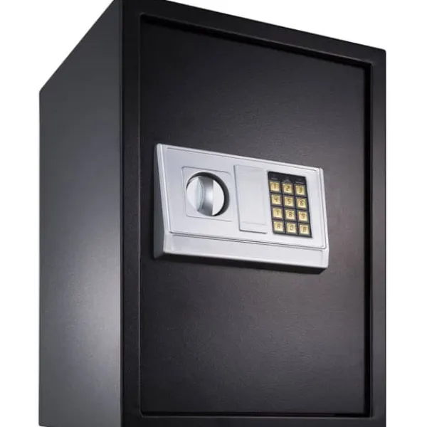 Pengeskabe^Stort elektronisk pengeskab 50x35x34 + 4 batterier - sort