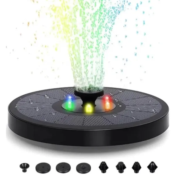 Springvand & Damme^Stort solcelledrevet springvand | Batteri og RGB belysning | 16 cm