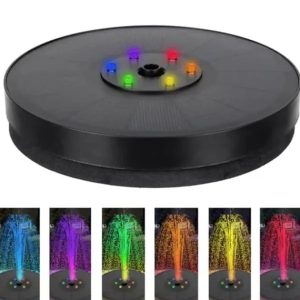 Springvand & Damme^Stort solcelledrevet springvand | Batteri og RGB belysning | 16 cm
