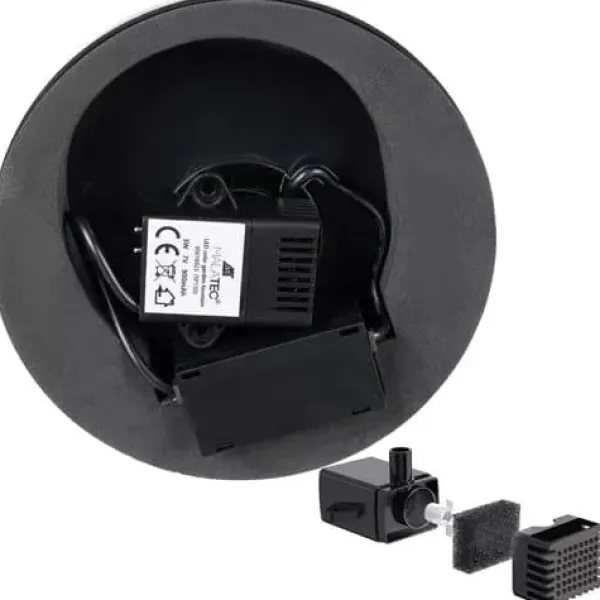 Springvand & Damme^Stort solcelledrevet springvand | Batteri og RGB belysning | 16 cm