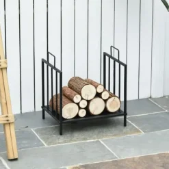 Clearance Stove Holz Regal til indendørs brug, 44,5 x 33 x 46,5 cm, med håndtag, til Brännholz, metal, sort Tilbehør Til Brændeovne & Pejse