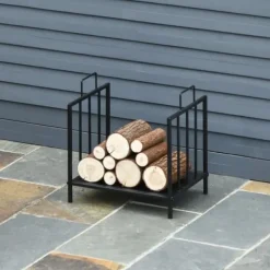 Clearance Stove Holz Regal til indendørs brug, 44,5 x 33 x 46,5 cm, med håndtag, til Brännholz, metal, sort Tilbehør Til Brændeovne & Pejse