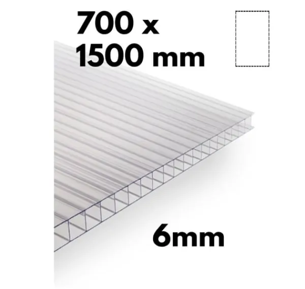 Drivhus^Stykke drivhus flervægsplade / klar polycarbonat 700x1500mm - 6mm, 3stk.