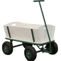 Haveværktøj^SUNNY Billy Beach Wagon / Vagn av vanligt trä | Vagn med luftfyllda däck i grönt | 94 x 61 x 97 cm