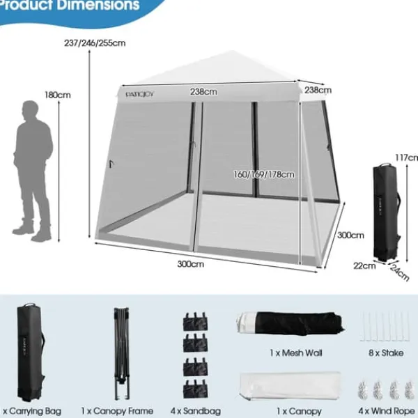 Telte & Lysthuse^Tag, 300x300x237/246/255 cm, Hvid