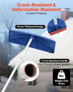New Tagrive - Tagsneskraber med hjul - 60 cm PP-blad - 1,18–5,55 m Teleskopskaft - Skridsikkert Håndtag - Letvægt - Til Sne, Blade og Affald Snerydning