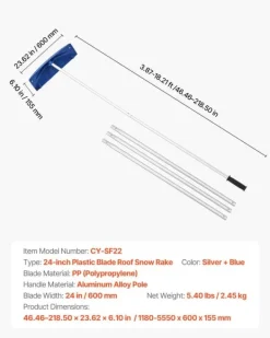 New Tagrive - Tagsneskraber med hjul - 60 cm PP-blad - 1,18–5,55 m Teleskopskaft - Skridsikkert Håndtag - Letvægt - Til Sne, Blade og Affald Snerydning