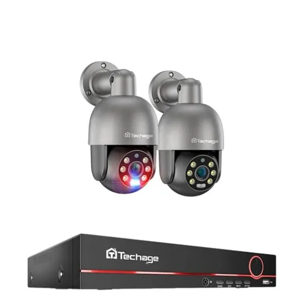 Sikkerhedsmonitorer & Videokameraer^Techage 8CH NVR Overvågningssystem, 8MP Højopløsningskameraer, AI Menneskedetektion,8ch NVR 2PCS CAM 5MP, Ingen