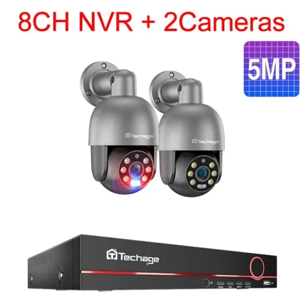 Sikkerhedsmonitorer & Videokameraer^Techage 8CH NVR Overvågningssystem, 8MP Højopløsningskameraer, AI Menneskedetektion,8ch NVR 2PCS CAM 5MP, Ingen
