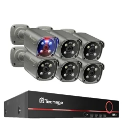 Sikkerhedsmonitorer & Videokameraer^Techage Sikkerhedskamera System, 8 Kanal NVR, AI Menneske Detektion,8CH 6 stk 8MP kamera, 1T