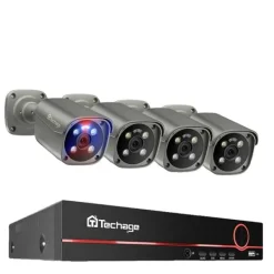 Sikkerhedsmonitorer & Videokameraer^Techage Sikkerhedskamera System, 8 Kanal NVR, AI Menneske Detektion,8CH 4 stk 8MP kamera, 1T