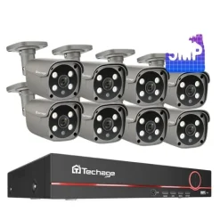 Sikkerhedsmonitorer & Videokameraer^Techage Sikkerhedskamera System, 8 Kanal NVR, AI Menneske Detektion,8CH 8Stk 5MP Kamera, Ingen