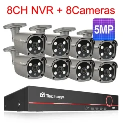 Sikkerhedsmonitorer & Videokameraer^Techage Sikkerhedskamera System, 8 Kanal NVR, AI Menneske Detektion,8CH 8Stk 5MP Kamera, Ingen