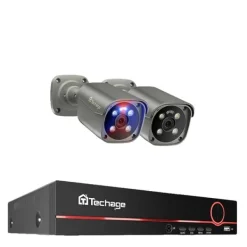 Sikkerhedsmonitorer & Videokameraer^Techage Sikkerhedskamera System, 8 Kanal NVR, AI Menneske Detektion,1T, 8CH 2Stk 8MP Kamera