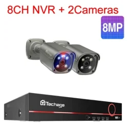 Sikkerhedsmonitorer & Videokameraer^Techage Sikkerhedskamera System, 8 Kanal NVR, AI Menneske Detektion,1T, 8CH 2Stk 8MP Kamera