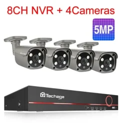 Best Techage Sikkerhedskamera System, 8 Kanal NVR, AI Menneske Detektion,8CH 4Stk 5MP Kamera, Ingen Sikkerhedsmonitorer & Videokameraer