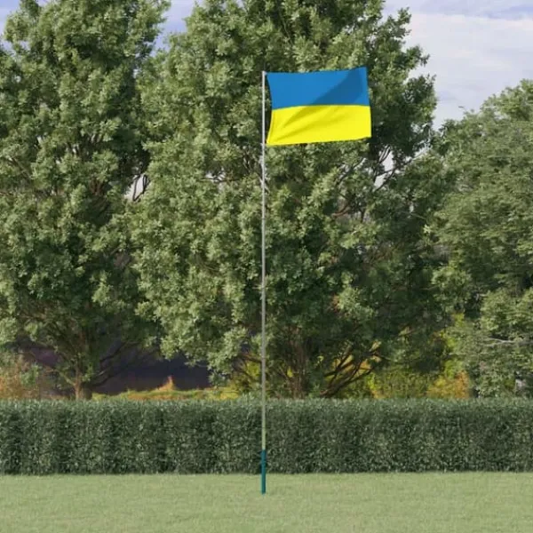 Flag & Vindposer^Teleskopisk flagstang med Ukrainsk flag - Slidstærk | Højde: 5,55 m
