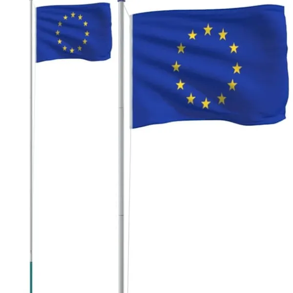 Flag & Vindposer^Teleskopisk flagstang med Europaflag - 6,23 m aluminium | Farve: Blå-hvid | Størrelse: 6,23 m