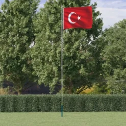 Outlet Teleskopisk flagstang med tyrkisk flag - Aluminium | Højde: 6,23 m Flag & Vindposer