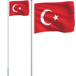 Outlet Teleskopisk flagstang med tyrkisk flag - Aluminium | Højde: 6,23 m Flag & Vindposer