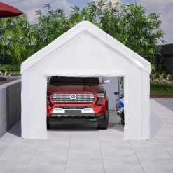 Skure, Garager & Carports^Teltgarage-carport 3x6 m vintersikker med rulledør til bil, SUV og aftagelige sidevægge