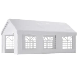 Skure, Garager & Carports^Teltgarage-carport 3x6 m vintersikker med rulledør til bil, SUV og aftagelige sidevægge