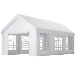 Skure, Garager & Carports^Teltgarage-carport 3x6 m vintersikker med rulledør til bil, SUV og aftagelige sidevægge