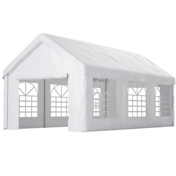 Skure, Garager & Carports^Teltgarage-carport 3x6 m vintersikker med rulledør til bil, SUV og aftagelige sidevægge
