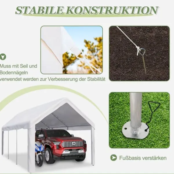 Skure, Garager & Carports^Teltgarage-carport 3x6 m vintersikker med rulledør til bil, SUV og aftagelige sidevægge