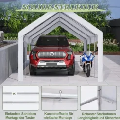 Skure, Garager & Carports^Teltgarage-carport 3x6 m vintersikker med rulledør til bil, SUV og aftagelige sidevægge