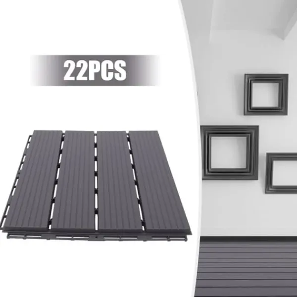 Havedekorationer^Terrassefliser - Klik-/Interlocking gulvfliser - PP-plast - 22-pak - Udendørs - DIY montering