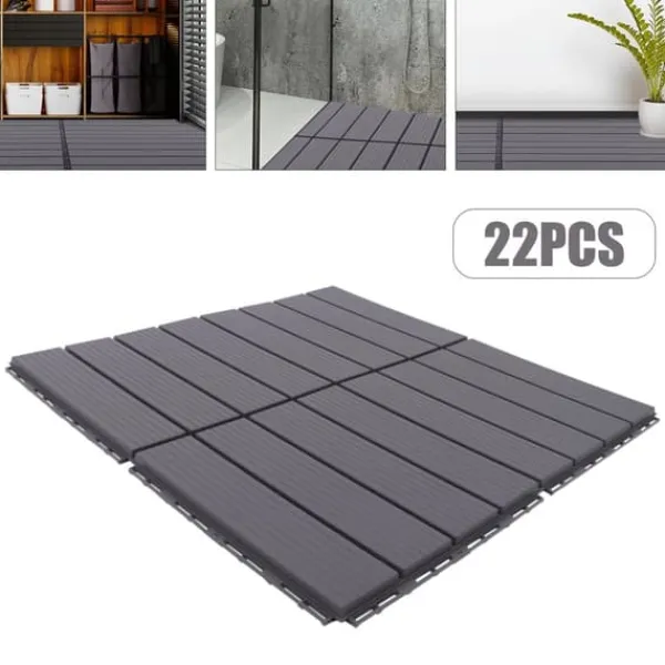 Havedekorationer^Terrassefliser - Klik-/Interlocking gulvfliser - PP-plast - 22-pak - Udendørs - DIY montering