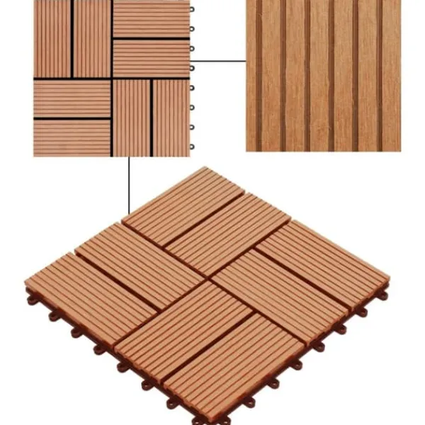 Online Terrassefliser 11 stk. WPC 30 x 30 cm 1 m2 teakfarvet - Terrasseflise - Terrassefliser - Home & Living Havedekorationer