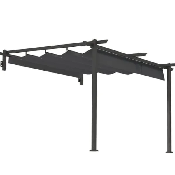 New Terrassepergola ca. 3x3 m, aluminium, vægmonteret, justerbart tag, mørkegrå Buer, Spalier, Lysthuse Uden Tag